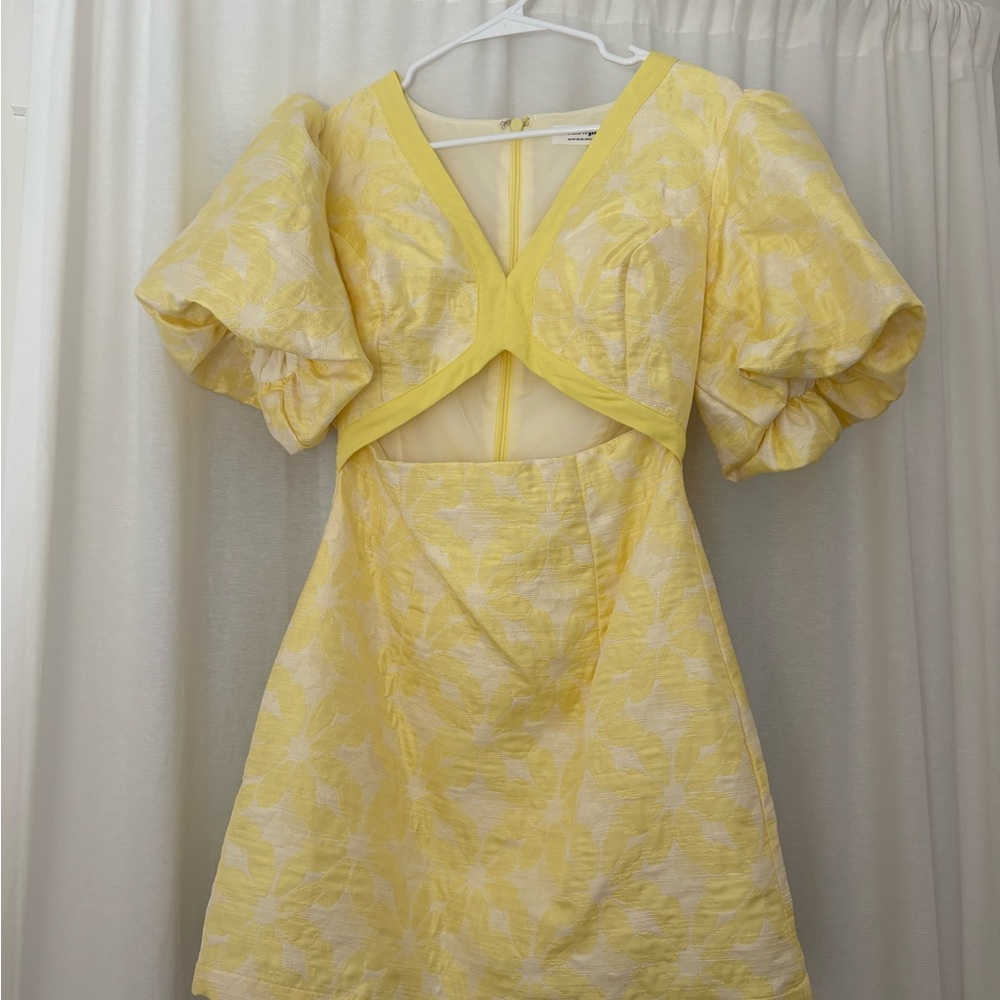Showpo Yellow Puff-Sleeve Cutout Mini Dress